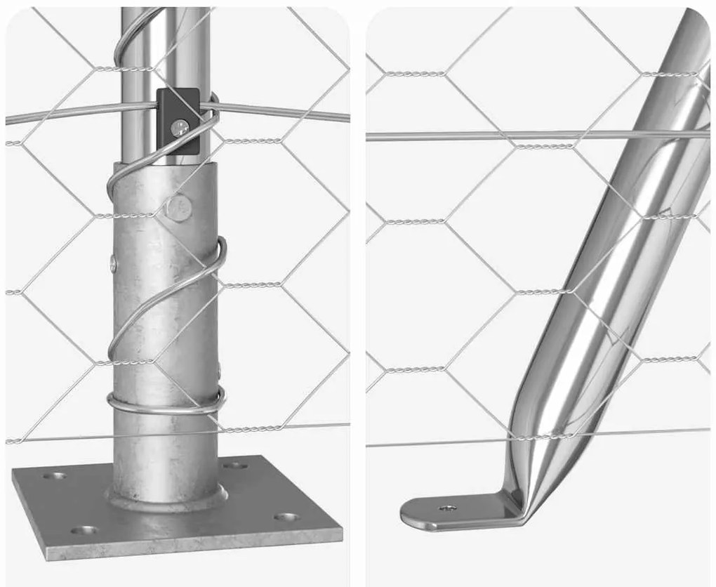 Cerca de Arame Hexagonal com 7 Postes Flangiados 1,2x25 m Aço Prateado