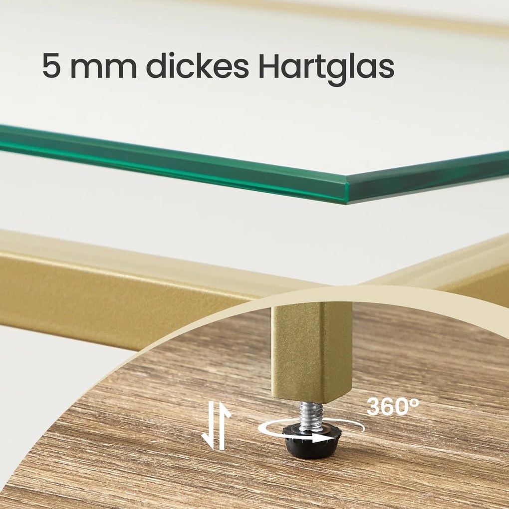 Mesa consola com 3 níveis 30 x 130 x 73 cm dourado e transparente