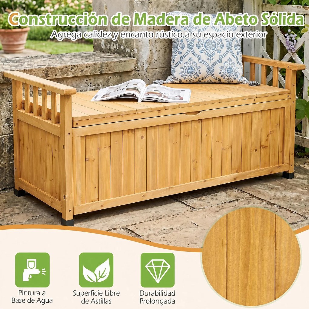 Banco de Jardim com Arrumação, 123 x 58 x 53 cm, Capacidade de Arrumação de 155 L, Natural