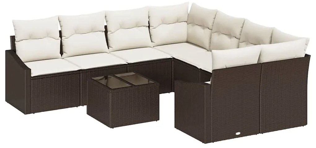 Conjunto de Sofá de Jardim 9 Peças com Almofadas Rattan Marrom