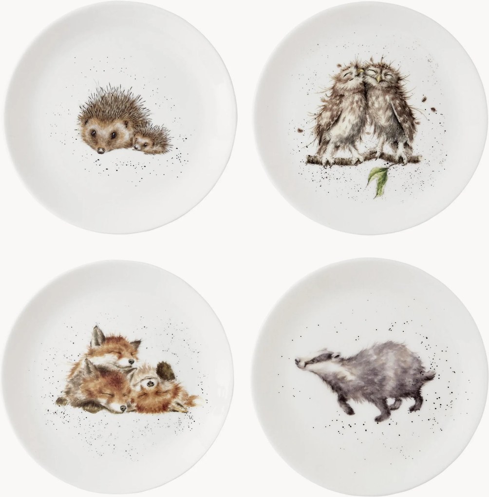 Pratos de bolo em porcelana Fine Bone China Wrendale Designs, conjunto de 4