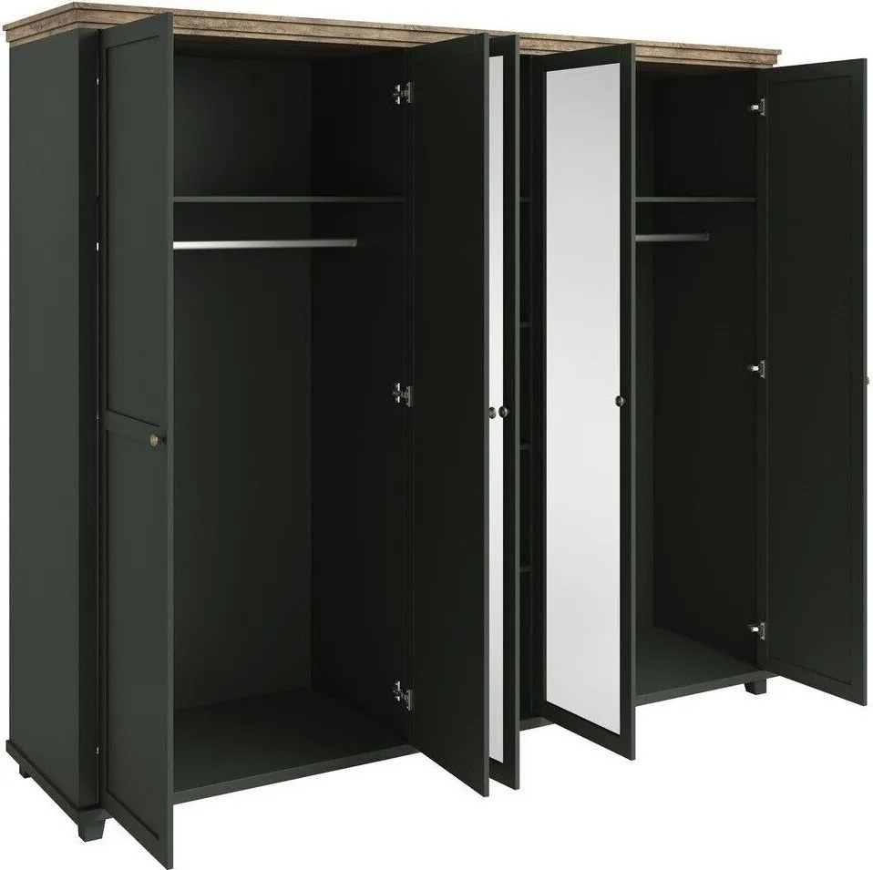 Roupeiro Tolnue 116, Verde escuro, Carvalho lefkas, 216x246x62cm, 216 kg, Portas para roupeiro: Com dobradiças, Número de prateleiras: 6, Número de prateleiras: 6