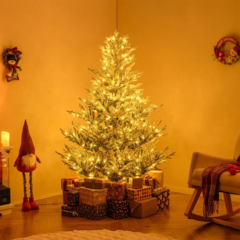 Árvore de Natal artificial pré-iluminada de 180 cm com neve artificial e ramos articulados com 1074 pontas verde