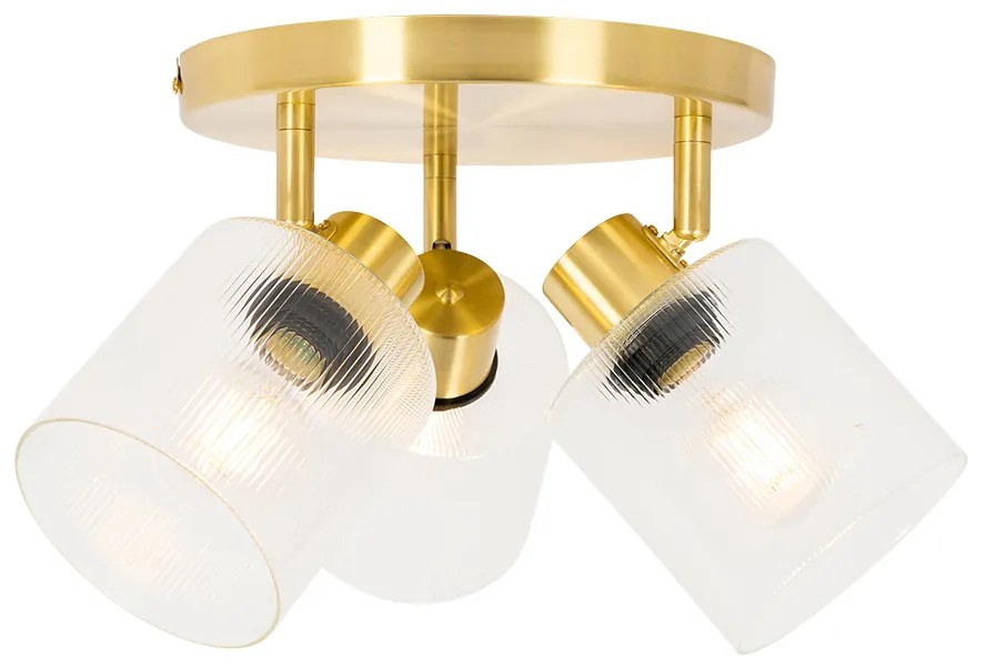 Candeeiro de teto dourado com vidro 3 luzes ajustáveis redondo - Laura Art Deco