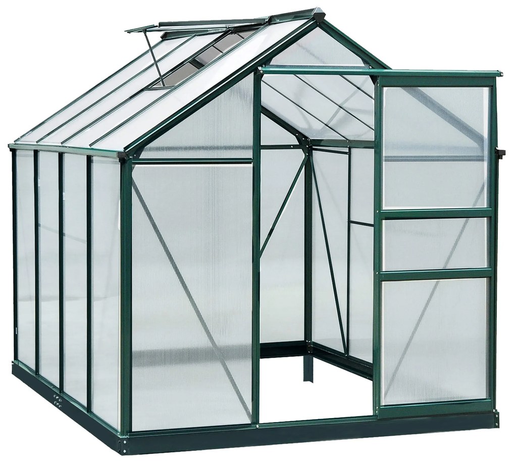 Estufa de Jardim 2x2,5m de Policarbonato e Alumínio Estufa com Clarabóia Proteção UV 30 e Base 4,79 m² para Vasos Cultivos de Plantas e Flores Transpa