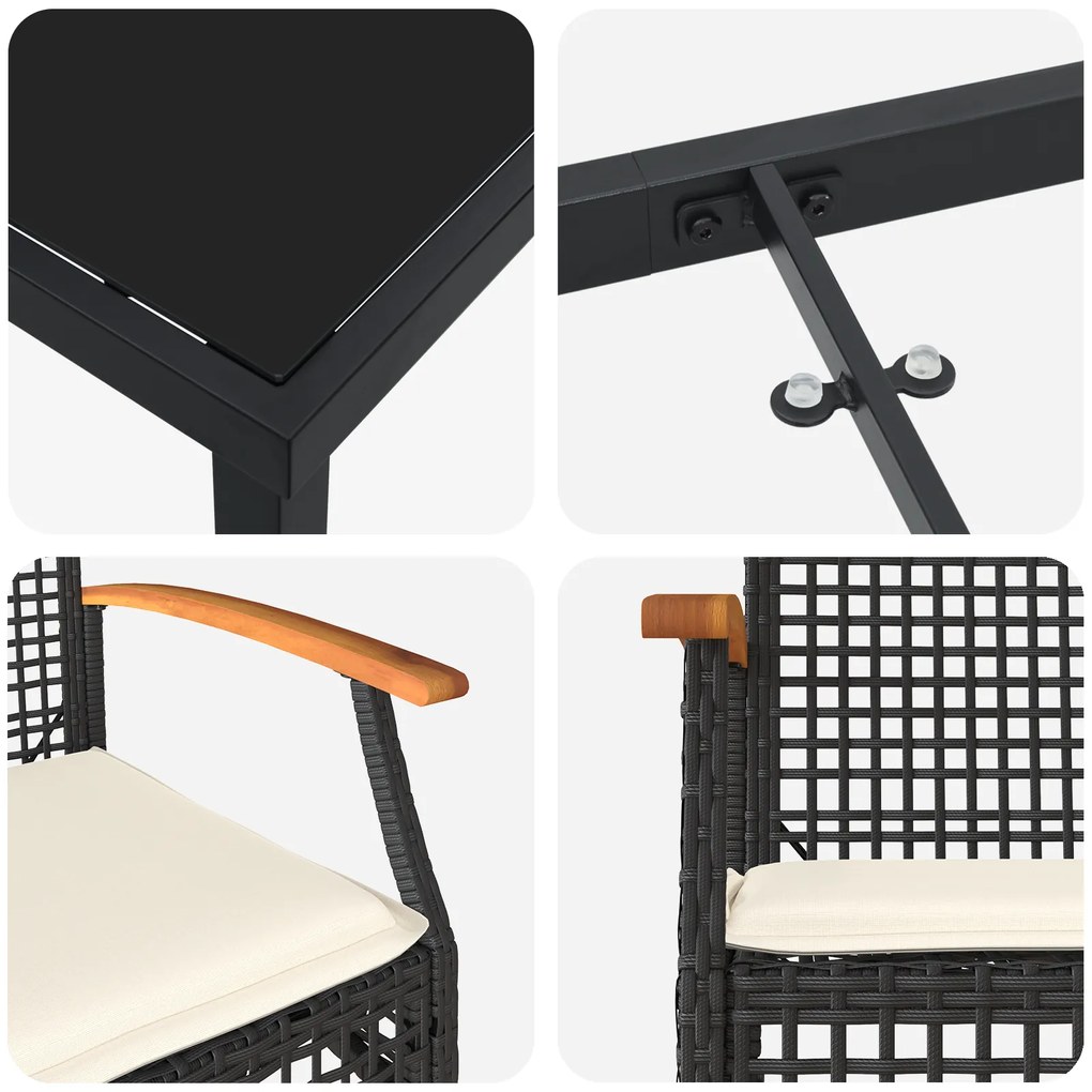 Conjunto de Jantar de Jardim de 3 Peças com Almofadas Preto Rattan Pol