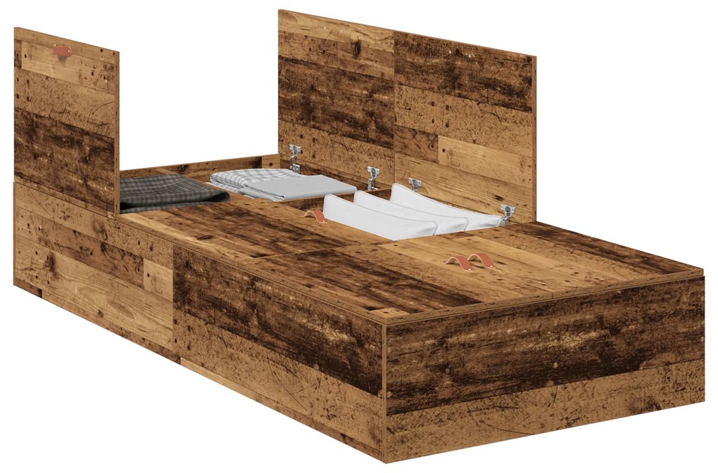 Cama com Estrado de Arrumação em Madeira Velha 90x200 cm