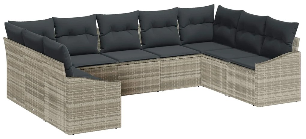 vidaXL Conjunto de Sofá de Jardim 9 pcs Cinzento-claro vime PE