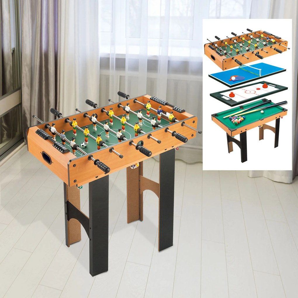 Mesa Multijogos 4 em 1 de Jogos para Crianças acima de 6 Anos Matraquilho Mesa de Bilhar Ping-Pong 87x43x73 cm Madeira e Preto