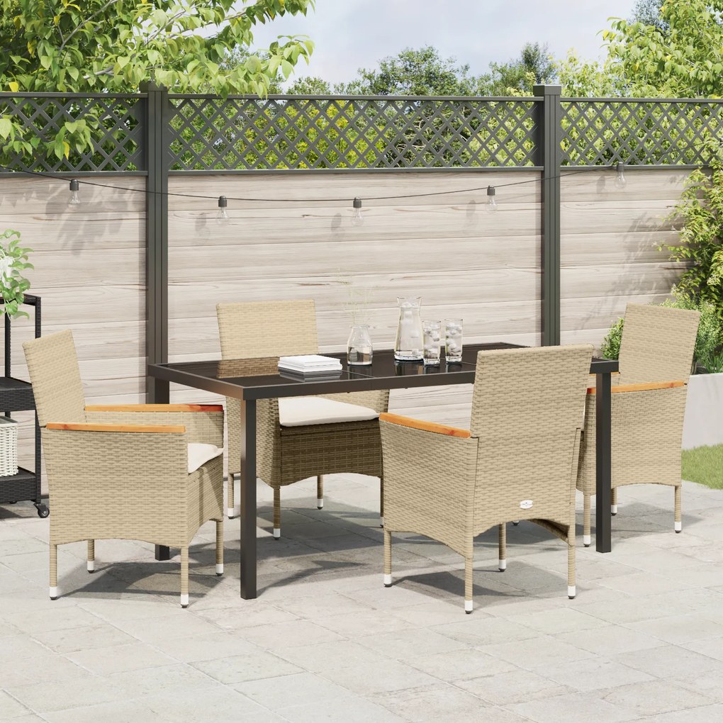 Conjunto de Jantar para Jardim de 5 Peças com Almofadas Rattan Polipro