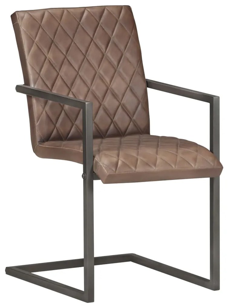 Cadeiras de jantar cantilever 4 pcs couro genuíno castanho