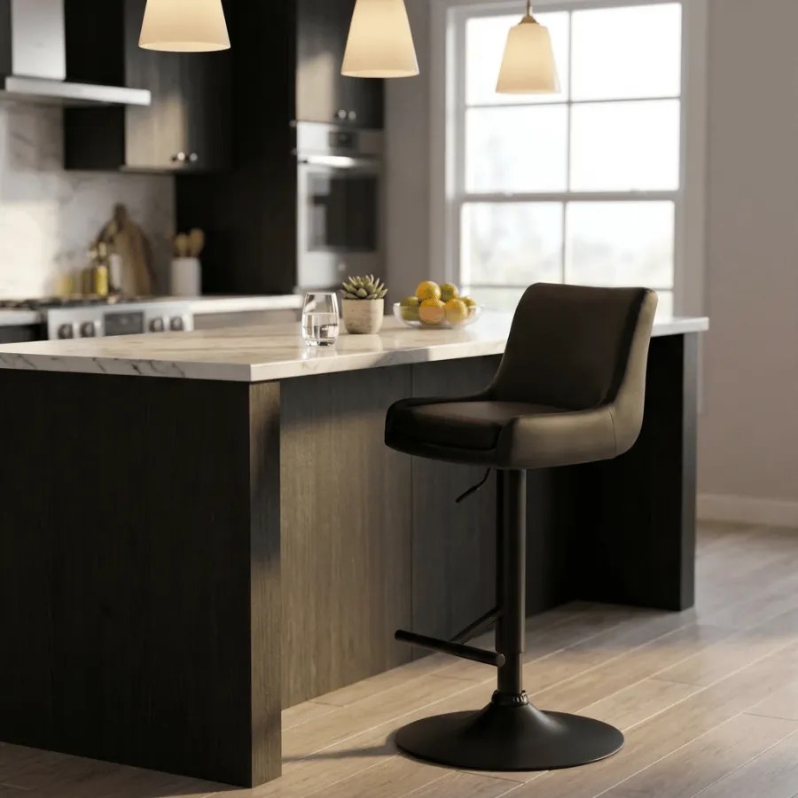 Banco de Bar Couro sintético Cinza