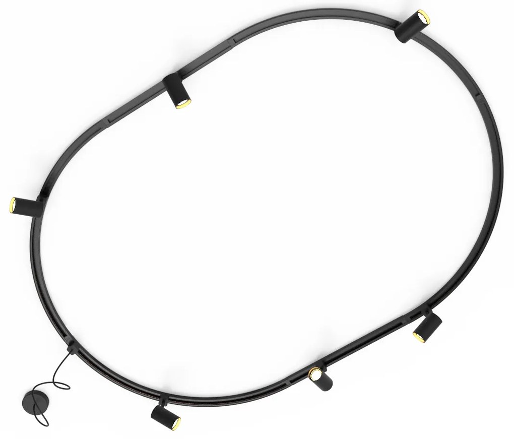 Sistema de iluminação de trilho moderno com 6 focos pretos, monofásico, oval 100cm - Iconic Jeana