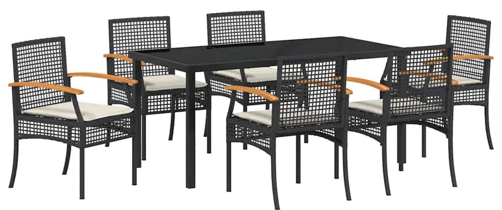 Conjunto de Jantar de Jardim da com 7 Peças e Almofadas em Rattan Sint