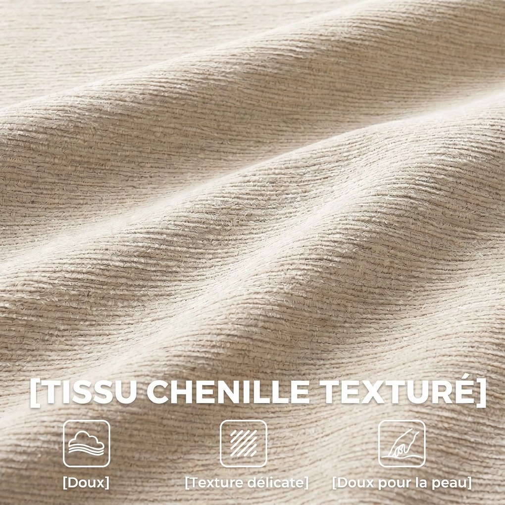 Sofá de 3 lugares em chenille, 248 cm, sofá de sala moderno, assento largo estofado, almofadas com molas, bege