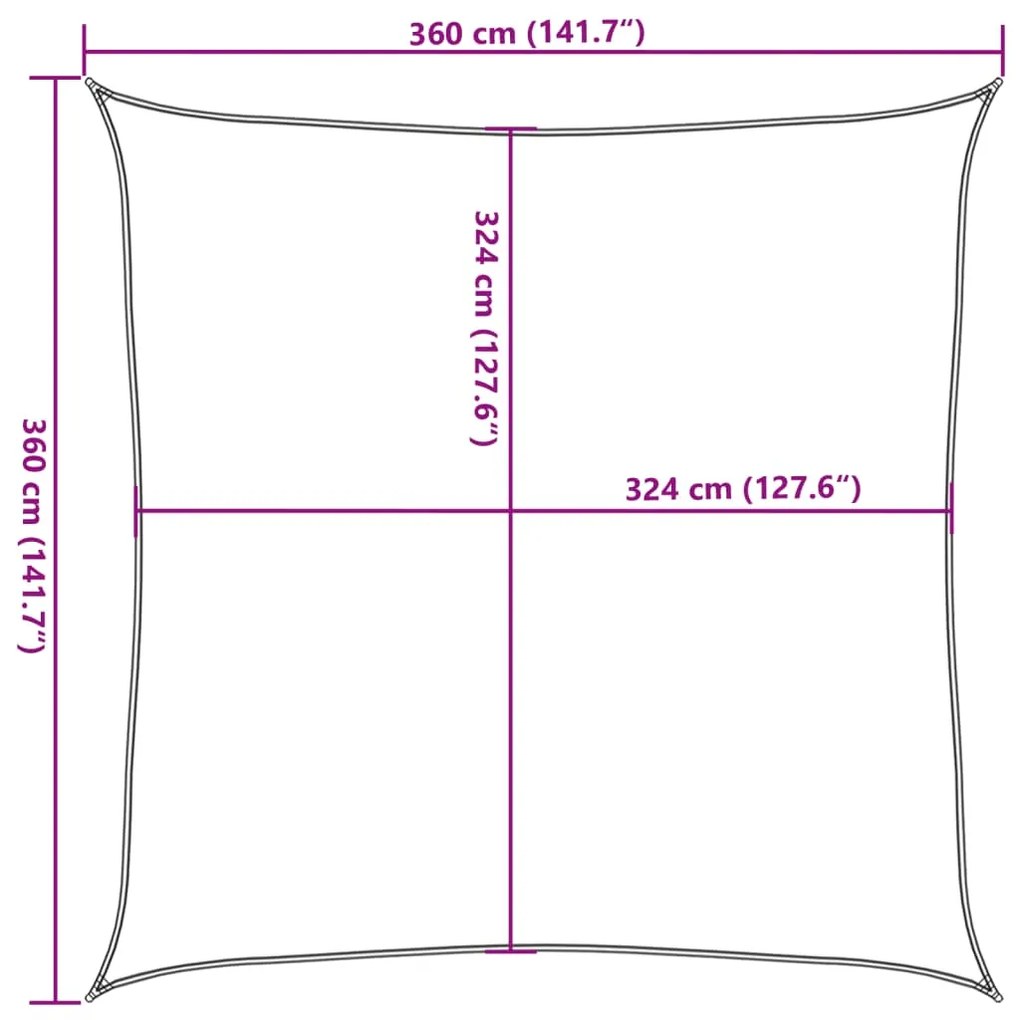 Guarda-sol HDPE quadrado 3.6x3.6 m beje