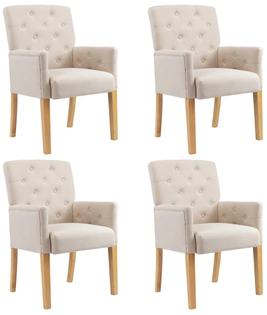 Cadeiras de jantar com apoio de braços 4 pcs tecido bege