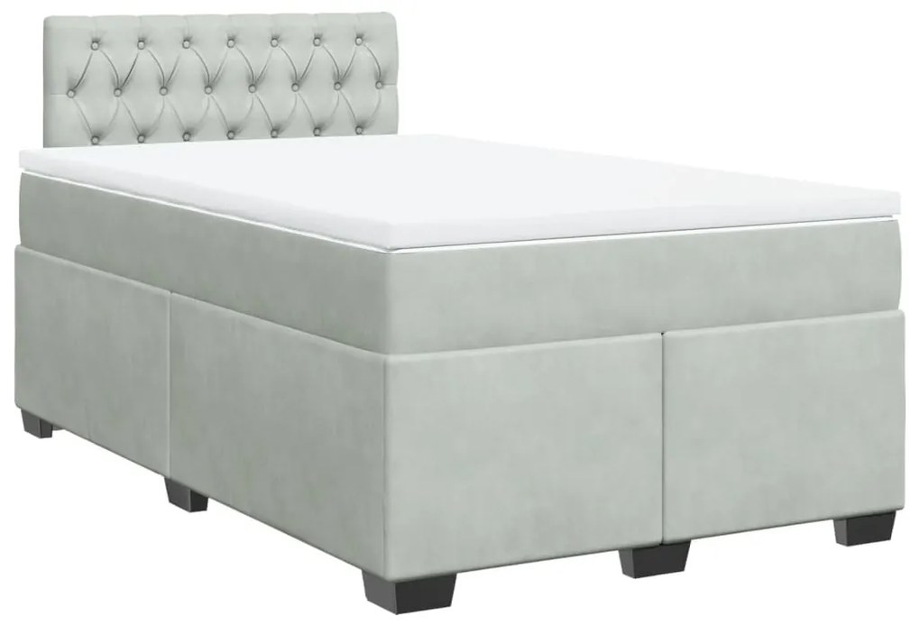 Cama boxspring c/ colchão 120x200 cm veludo cinzento-claro