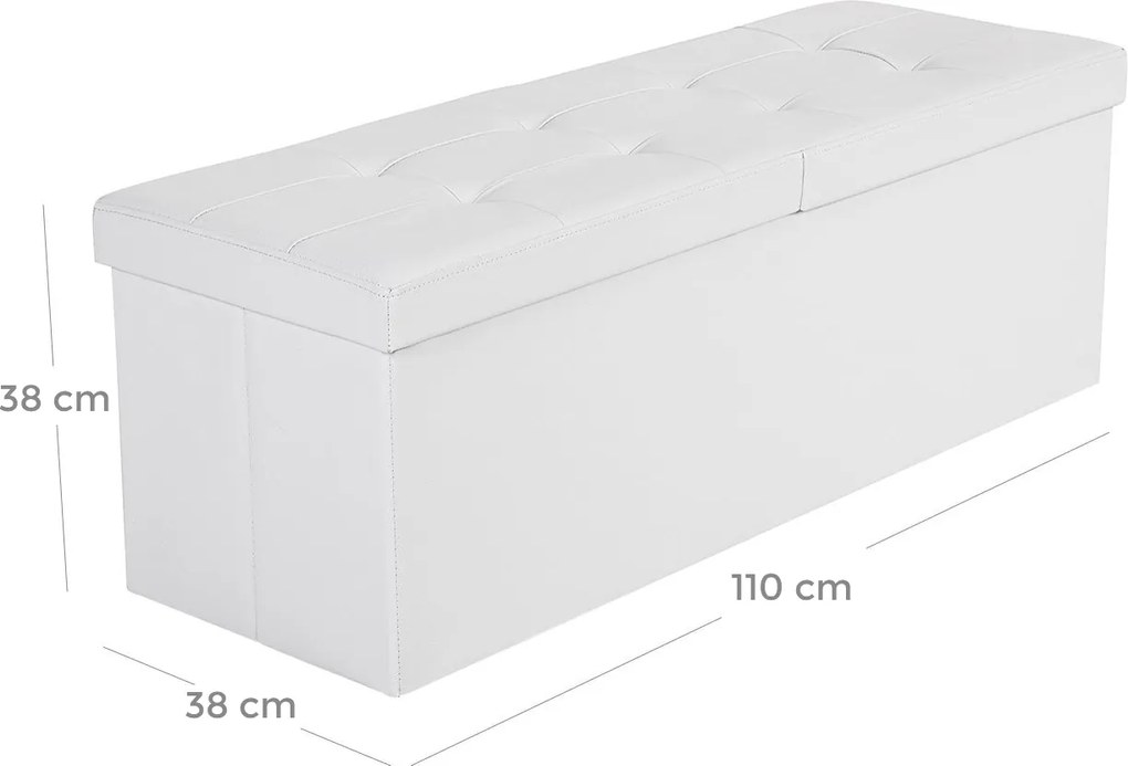 Banco arrumação ou entrada 110 x 38 x 38 cm em imitação de pele, tampa com dobradiças branco