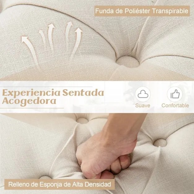 Banco de Entrada Vintage Francês de 20 x 40 x 49 cm com Pernas de Madeira Maciça de Cauchu Bege