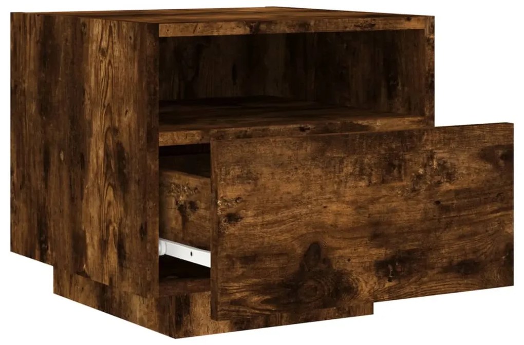 Mesa de cabeceira com luzes LED 40x39x37 cm carvalho fumado
