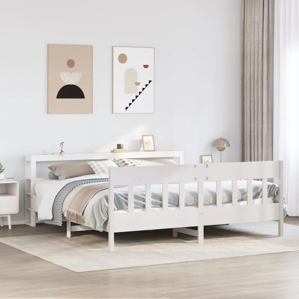 Cama sem colchão 200x200 cm madeira de pinho maciça branco