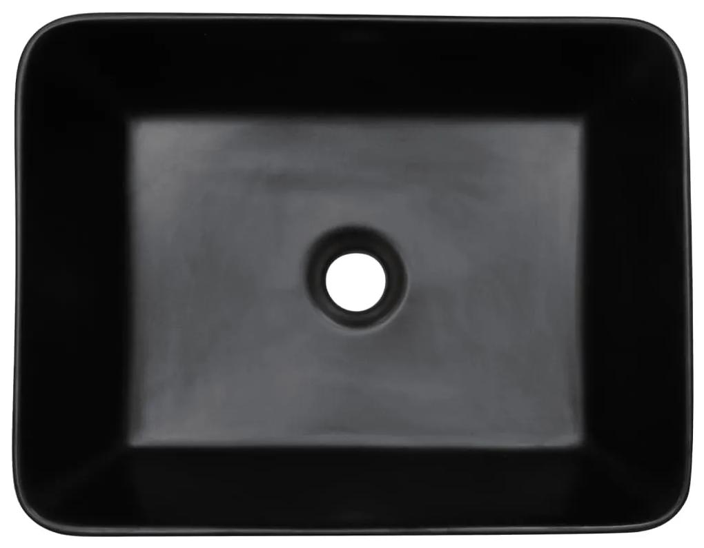 Lavatório bancada retangular 46x35,5x13 cm cerâmica preto/azul