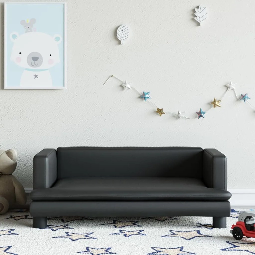 3196312 vidaXL Sofá infantil 80x45x30 cm couro artificial preto