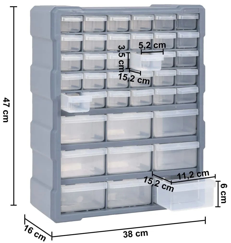 Caixa organizadora com 39 gavetas 38x16x47 cm