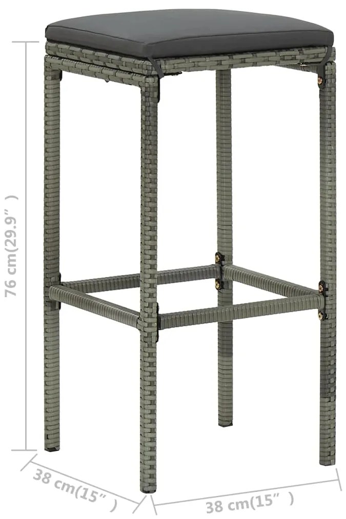 3 pcs conjunto de bar vime PE cinzento