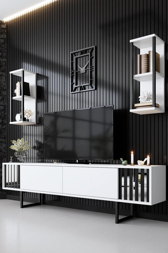 Conjunto de Mobiliário de Sala Chrome Line Set – Branco/Preto – Espess