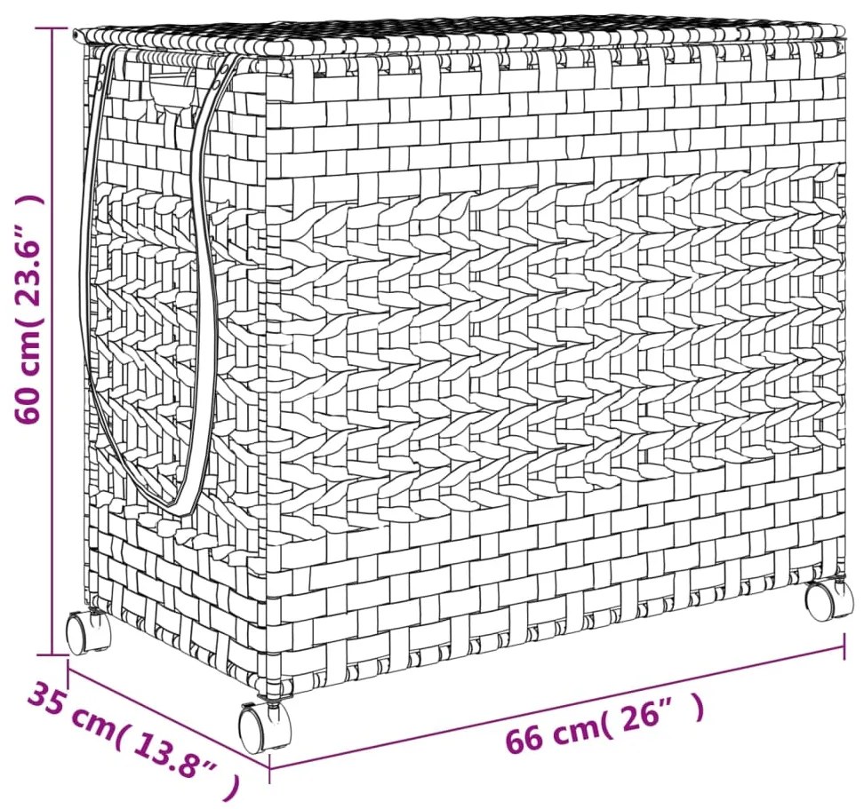 Cesto para roupa suja com rodas 66x35x60 cm vime preto