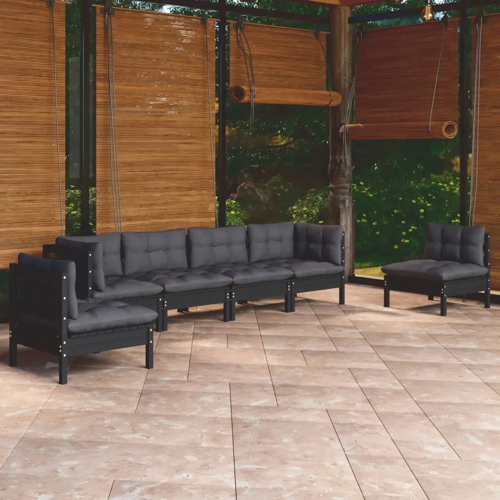 vidaXL 6 pcs conjunto lounge de jardim c/ almofadões pinho maciço