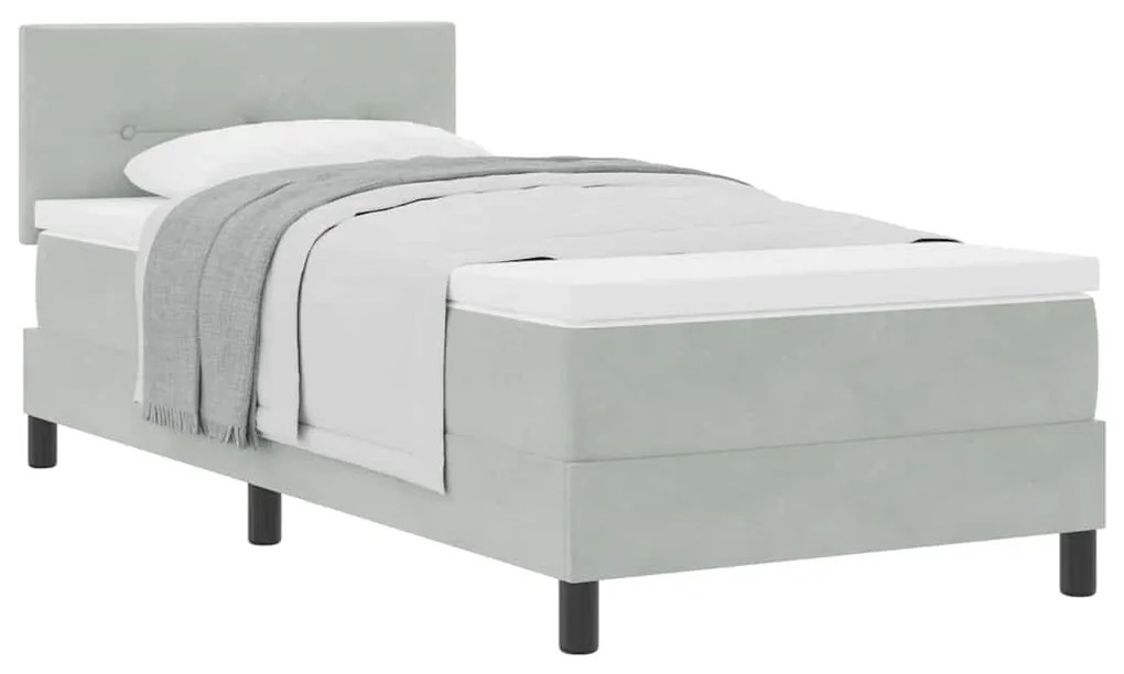 Cama Box Spring com Colchão Cinza Claro Solteiro Veludo