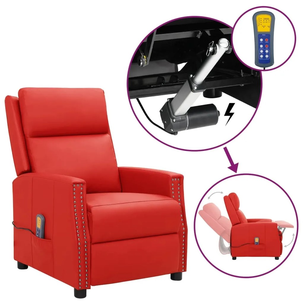 vidaXL Poltrona de massagens elevatória couro artificial vermelho