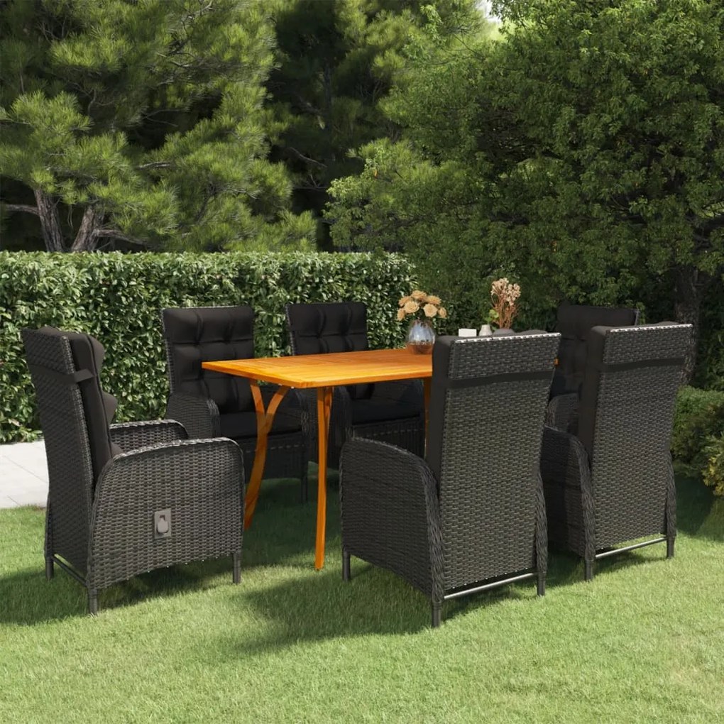 vidaXL 7 pcs conjunto de jantar para jardim preto