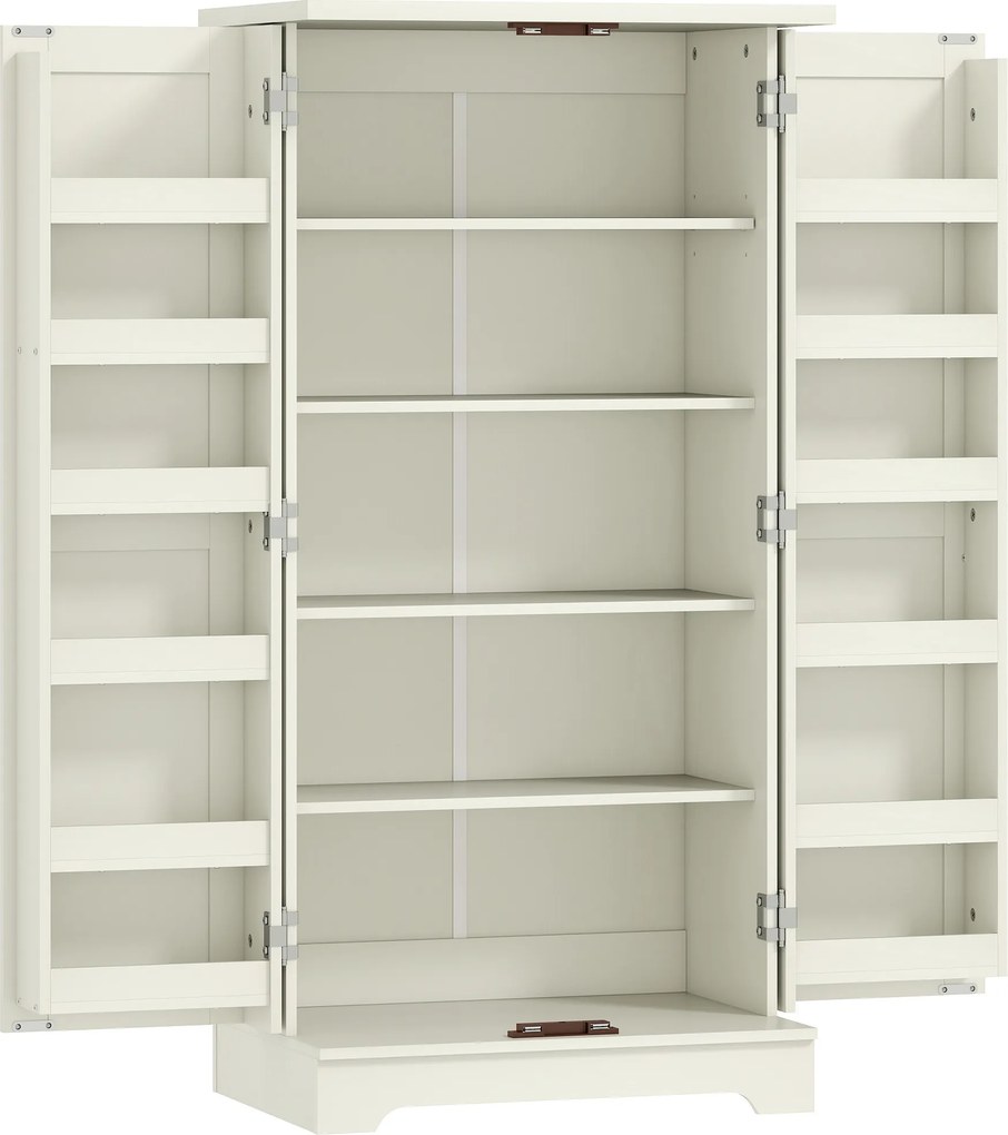 HOMCOM Armário Despenseiro de Cozinha com 2 Portas, 16 Prateleiras e Prateleira Ajustável para Sala de Jantar e Sala de Estar, 60x40x120 cm, Creme | Aosom Portugal