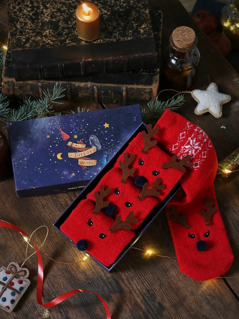 Pack de meias de Natal para criança + adulto, Oeko Tex® vermelho escuro estampado