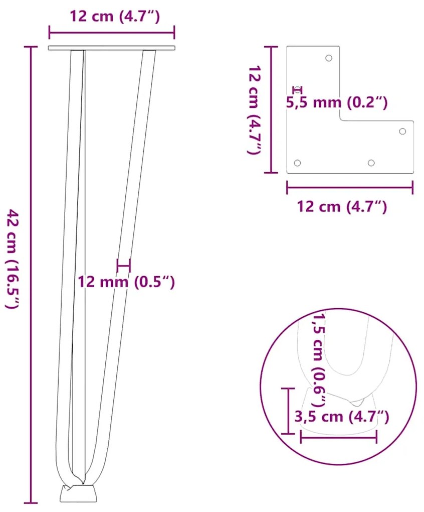 Pernas de grampo para mesa de centro 4 peças Aço natural 42 cm Aço mac
