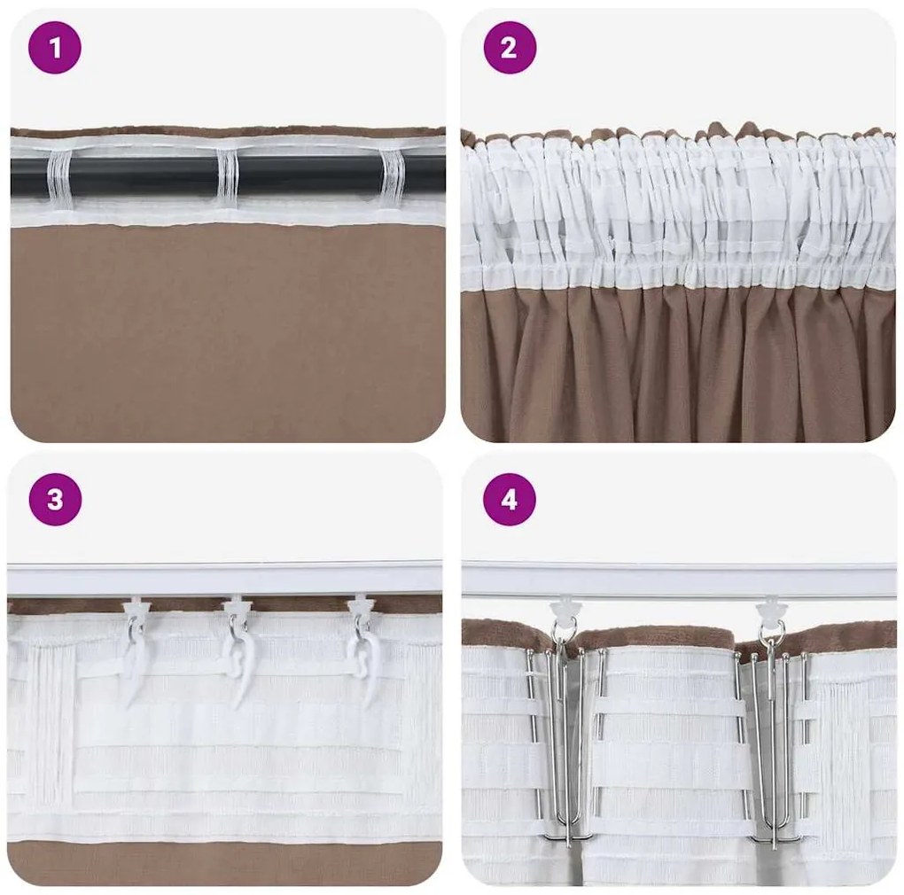 Cortinas de Veludo 2 peças com Ilhós Cappuccino 140x140 cm