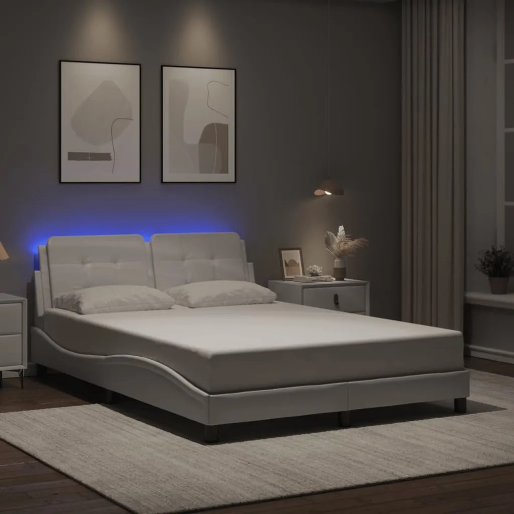 Estrutura de cama c/ luzes LED 120x200 cm couro artif. branco