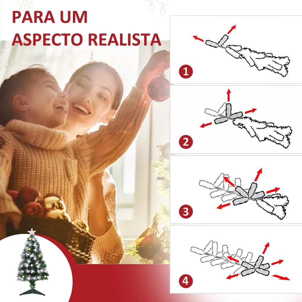 HOMCOM Árvore de Natal 90 cm Árvore de Natal com Fibra Óptica Árvore d