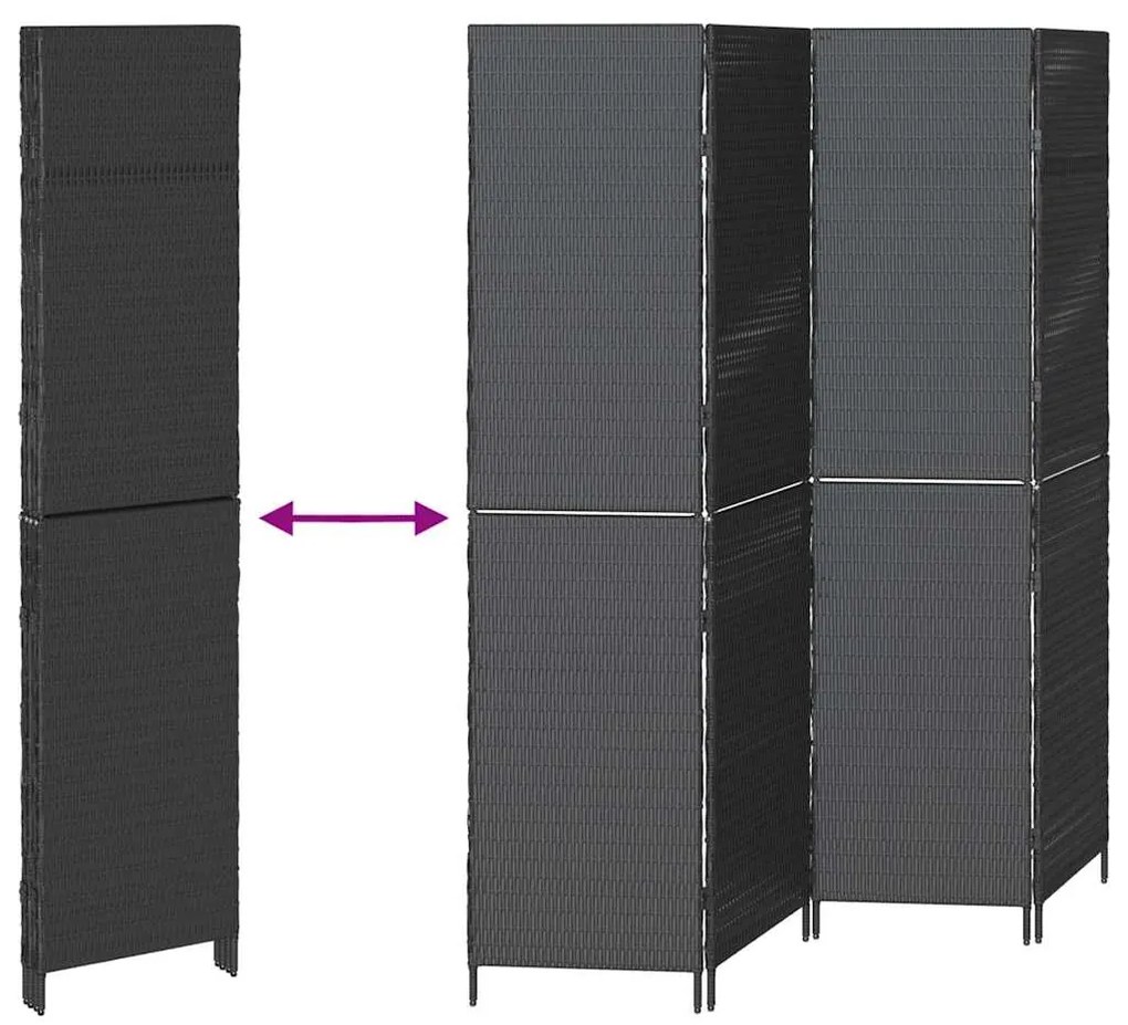Divisória de Ambiente vidaXL 4 Painéis Dobrável Preto 195x180 cm Polí
