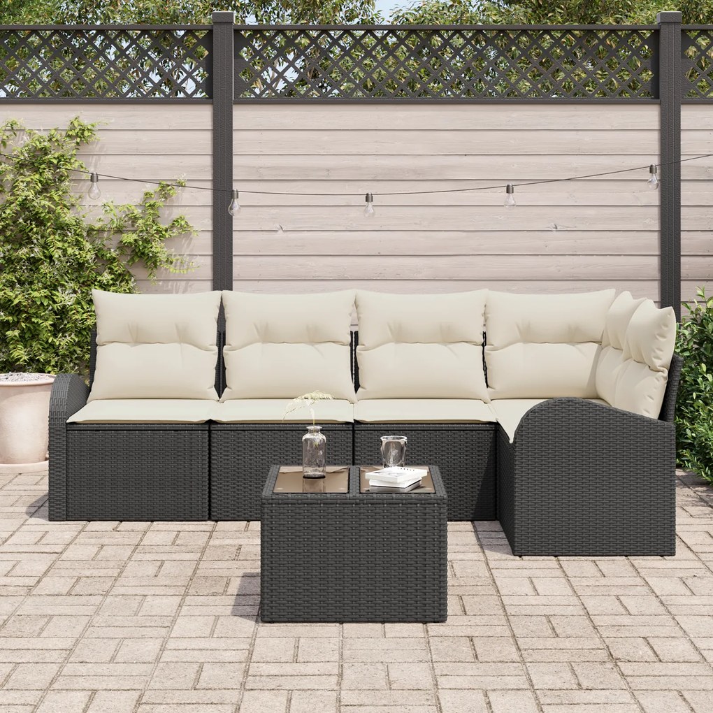 Conjunto de Sofá de Jardim com 5 Peças e Almofadas Rattan Poli Marrom