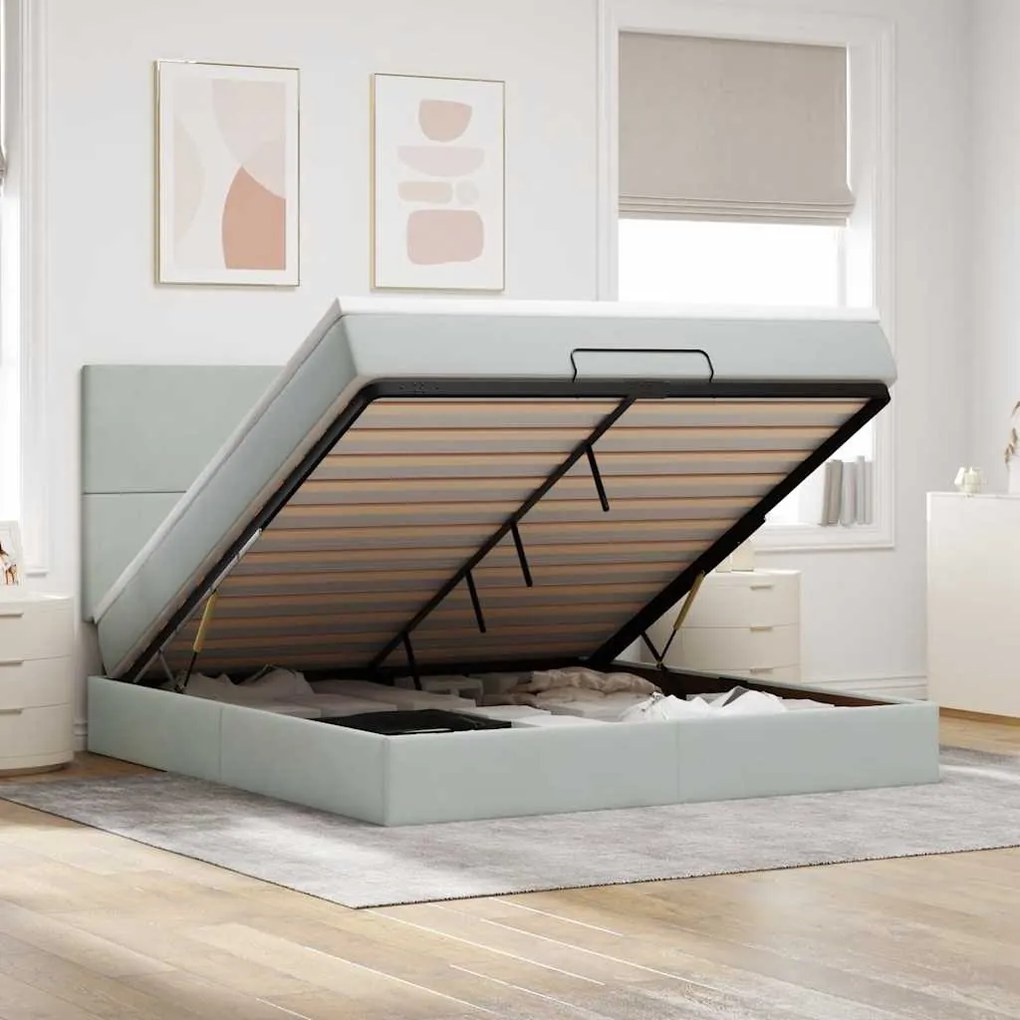 vidaXL Estrutura cama otomana colchões 160x200cm veludo cinzento claro