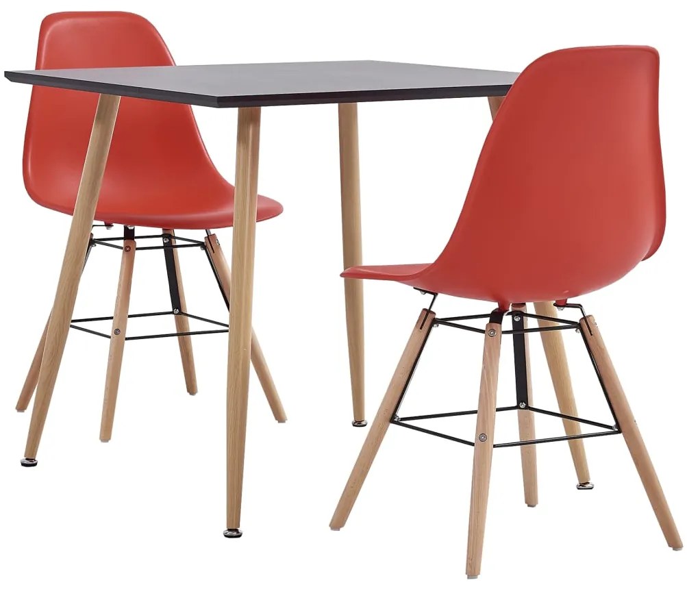 vidaXL 3 pcs conjunto de jantar plástico vermelho