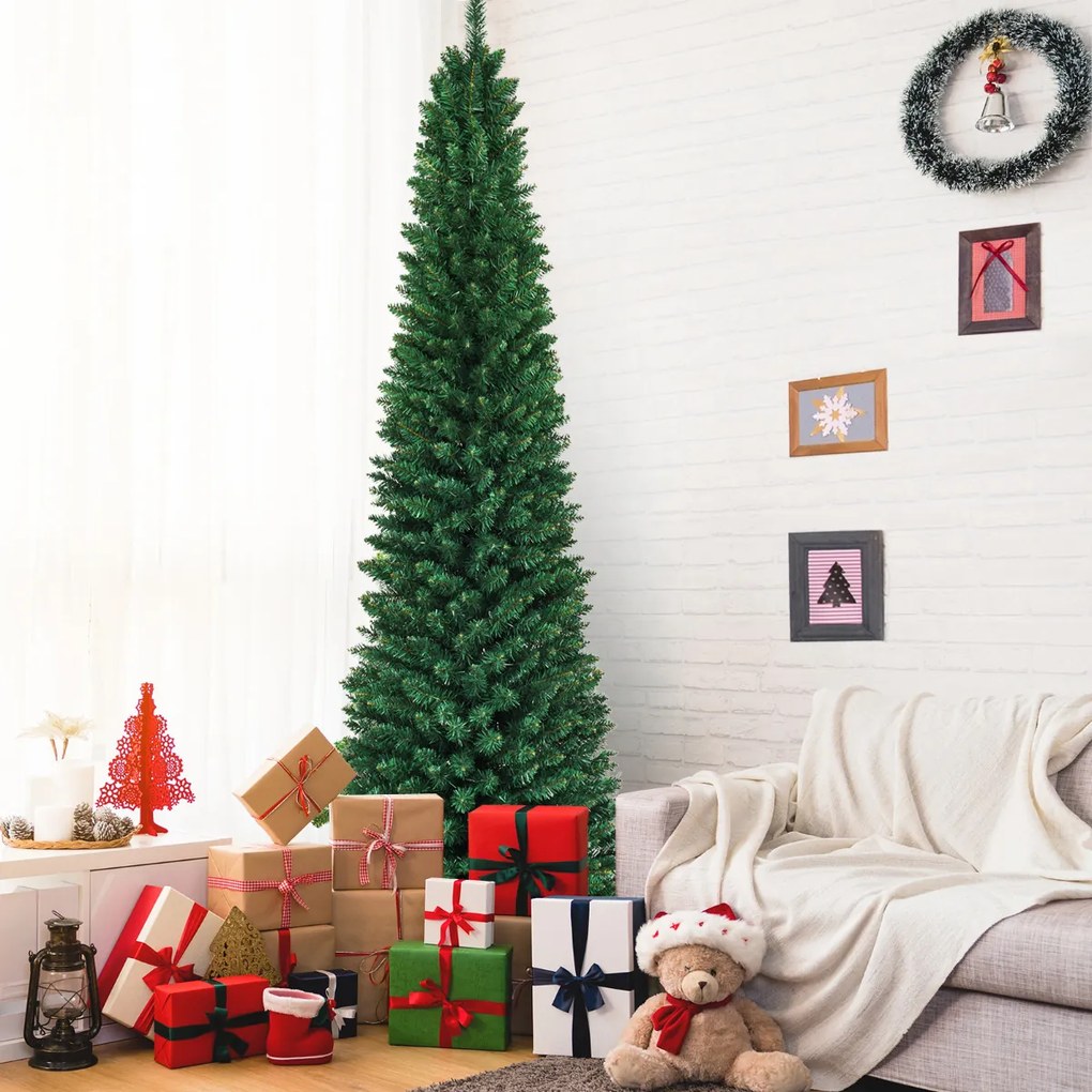 Árvore de Natal Artificial 240 cm Decoração 1000 PVC Pontiagudo com Suporte de Metal Dobrável para Casa Festa Verde