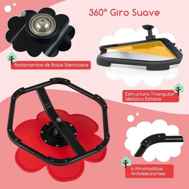Cadeira giratória sensorial para crianças para autismo com base metálica antiderrapante Rotação 360° 54 x 50 x 25 cm Vermelha