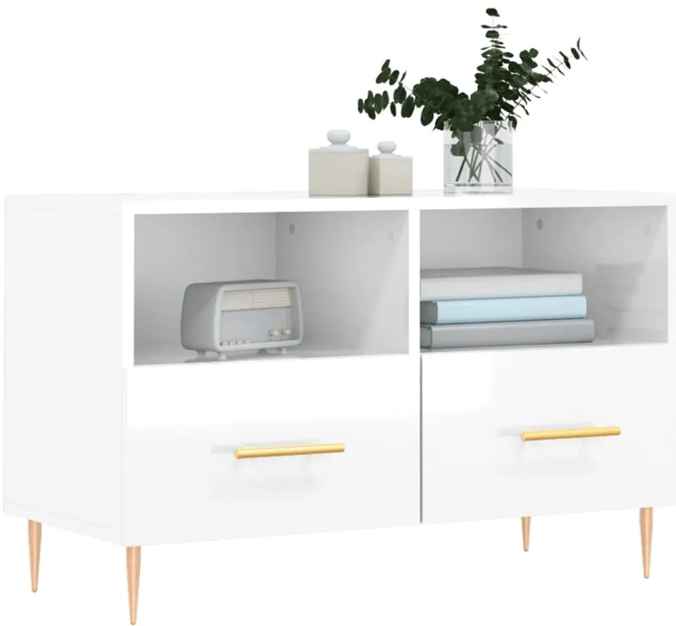 Móvel de TV 80x36x50 cm derivados de madeira branco brilhante