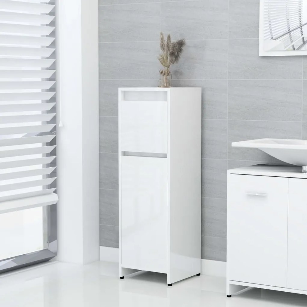802666 vidaXL Armário casa de banho 30x30x95 cm contrapl. branco brilhante